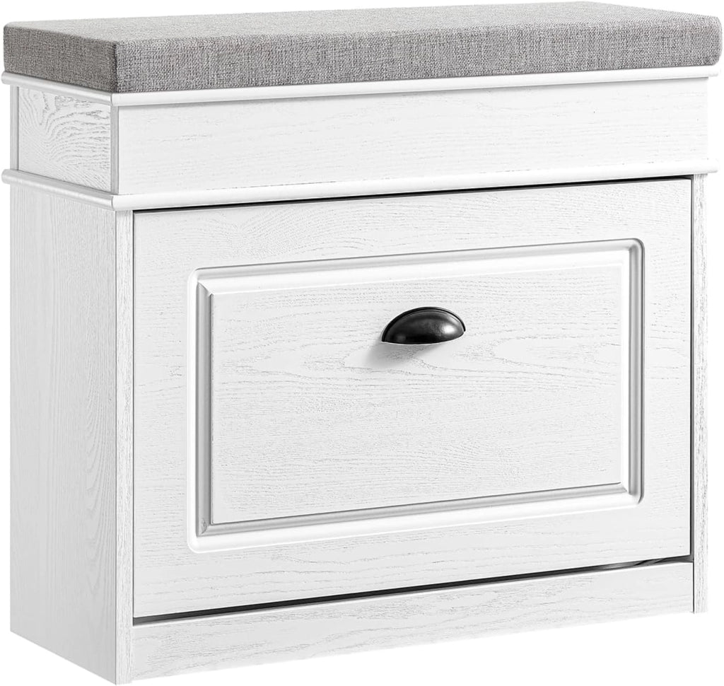 Scarpiera Salvaspazio Slim con Seduta Panca Scarpiera da Ingresso Contenitore in Legno Mobile Ingresso per Scarpe, 61x24x54cm Effetto Legno Invecchiato Bianco FSR82-K-WG