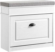 Scarpiera Salvaspazio Slim con Seduta Panca Scarpiera da Ingresso Contenitore in Legno Mobile Ingresso per Scarpe, 61x24x54cm Effetto Legno Invecchiato Bianco FSR82-K-WG