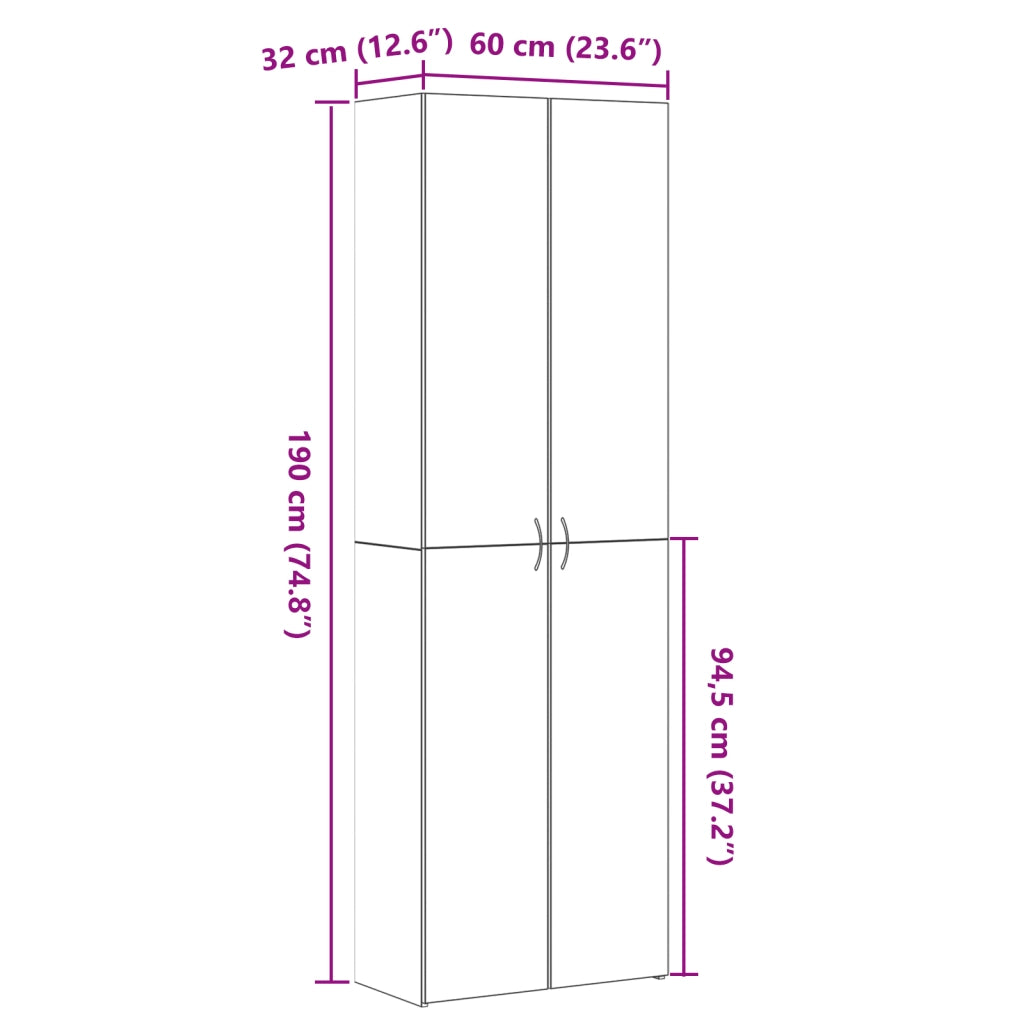 Armadio da Ufficio  Nero Rovere 60x32x190 cm in Legno Ingegnerizzato
