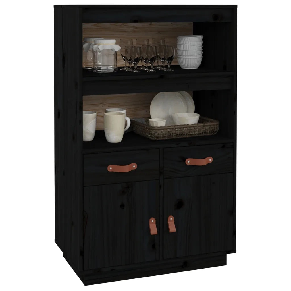Credenza Nera 67x40x108,5 cm in Legno Massello di Pino 820161