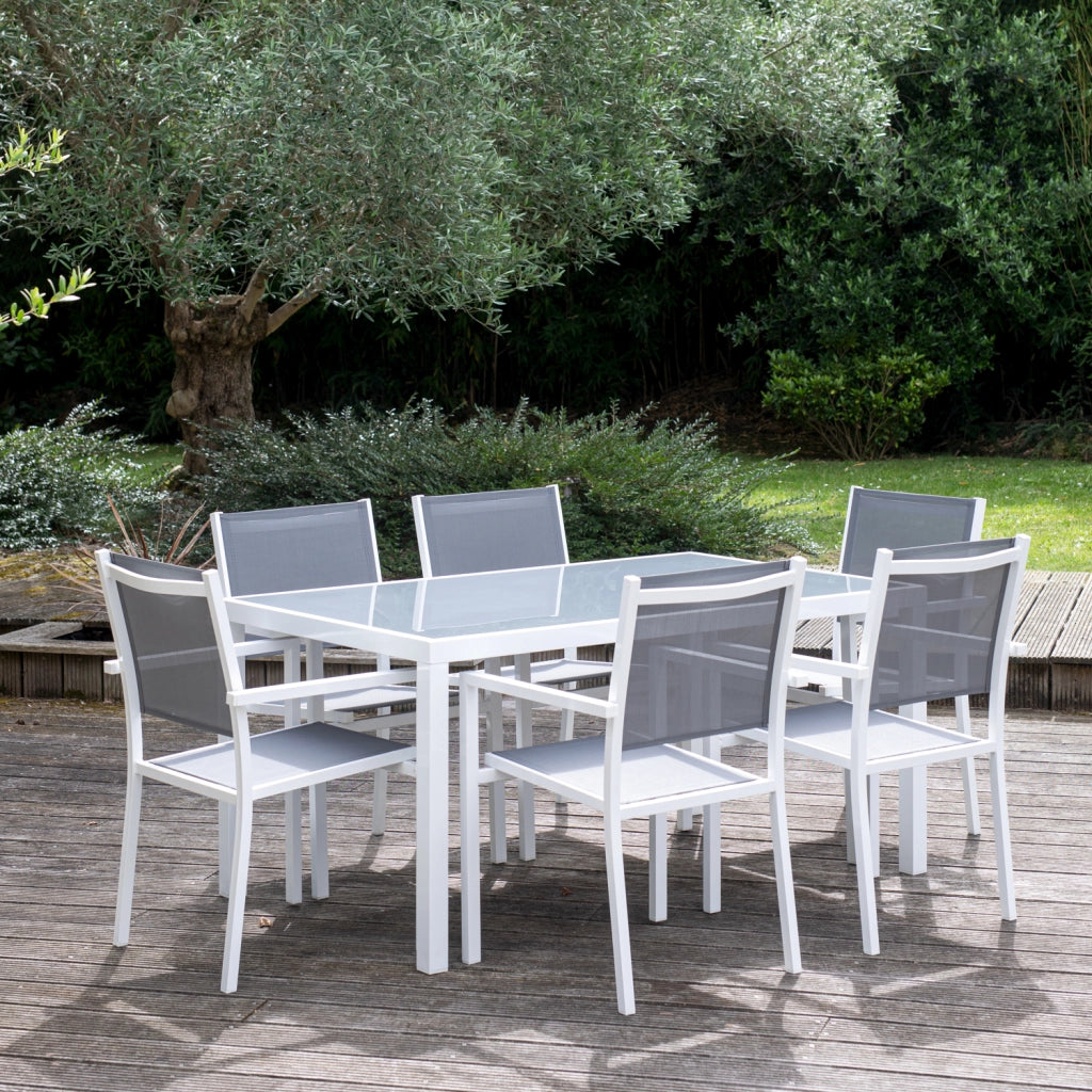 Set di mobili da giardino BERGAMO in textilene grigio 6 posti - alluminio bianco