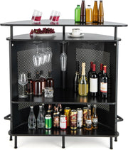 Mobile da bar con ripiani e 3 file di portabicchieri, tavolo da bar curvo con parte anteriore in rete e poggiapiedi in metallo, 6 gambe regolabili, 110,5 x 48 x 112,5 cm, credenza per cucina