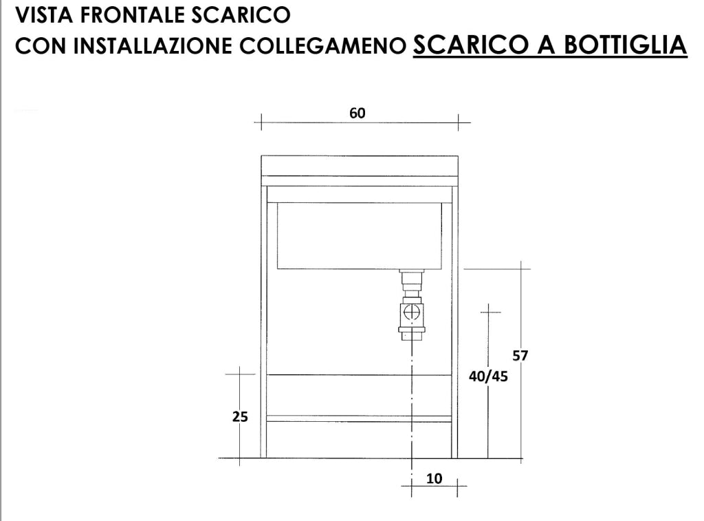 Mobile Lavatoio 60x60x85cm 2 Ante Asse in Legno Montegrappa Marella Bianco
