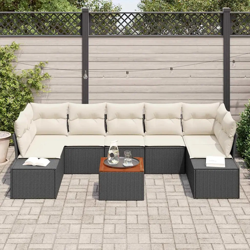 Set Divano da Giardino con cuscino 8 pcs Nero polyrattan 3347922