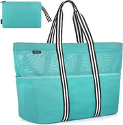 Badtas XXXL con chiusura a cerniera e rete per viaggi in spiaggia - nero/grigio/verde