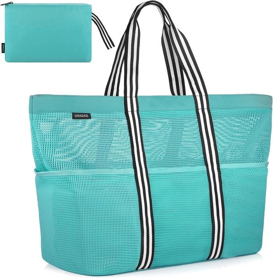 Badtas XXXL con chiusura a cerniera e rete per viaggi in spiaggia - nero/grigio/verde