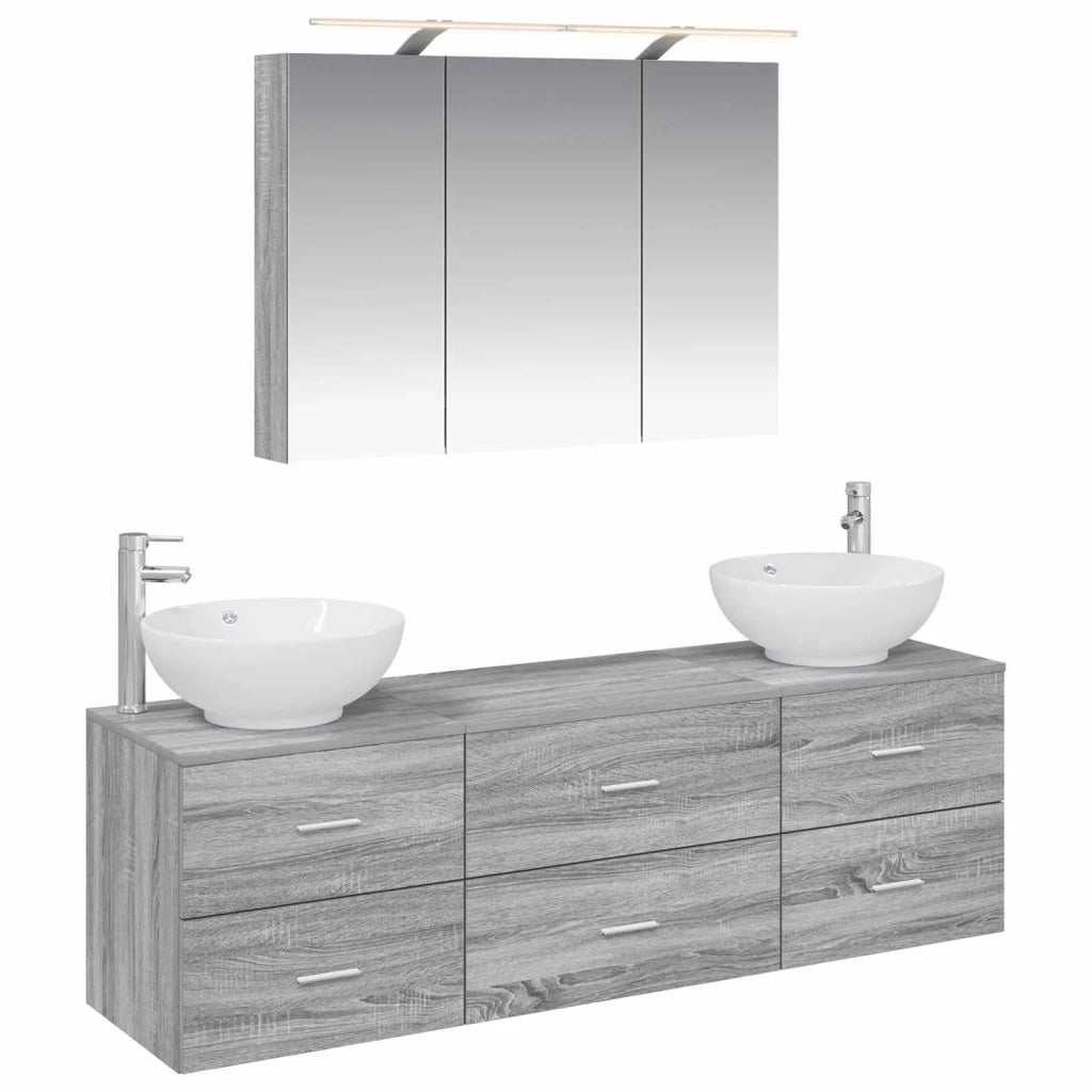 Set di mobili per il bagno 4 pcs Sonoma grigio 3406940