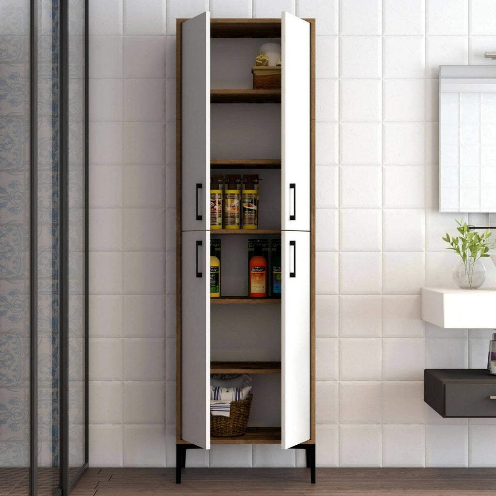 Armadio multiuso grande Amata, Mobile multifunzionale, Mobiletto scarpiera, Guardaroba porta scarpe, 60x35h200 cm, Noce e Bianco