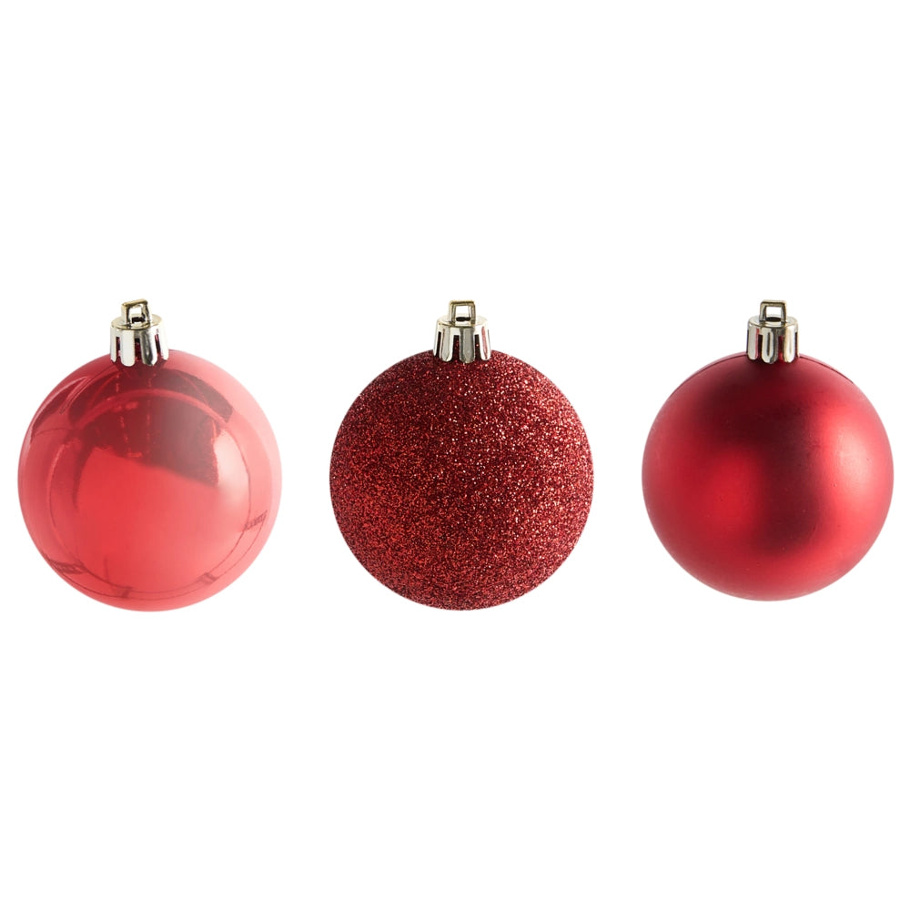 Set di 60 palline di Natale in plastica Decorazioni da appendere all'albero di Natale Stile tradizionale Glitter rosso