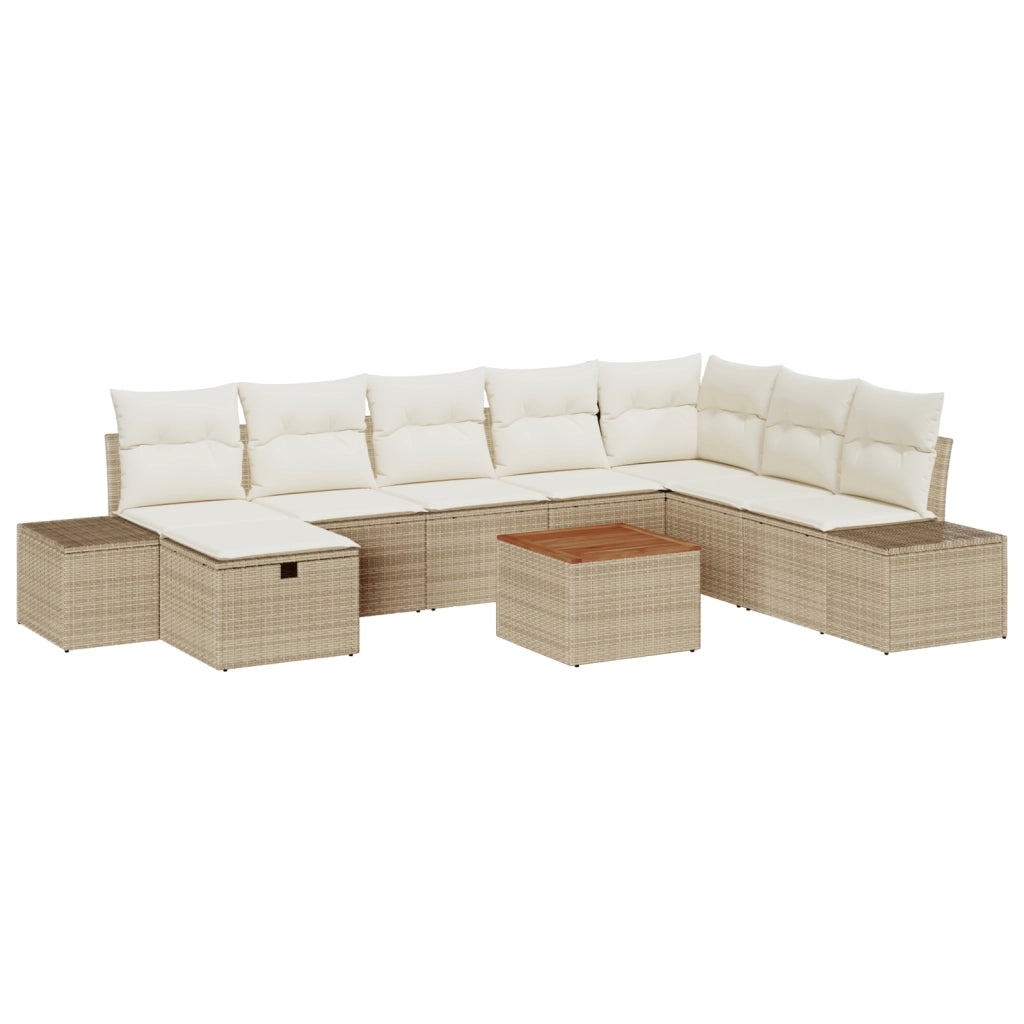 Set divano da giardino 9 pezzi con cuscini Beige in polirattan