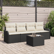 Set Divano Giardino 5 Pezzi con Cuscini Neri in Rattan Polietileno