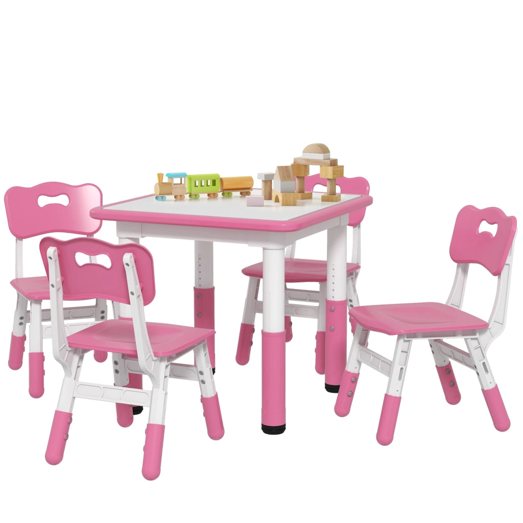 Tavolo e Sedie per Bambini 5pz con Sedie Regolabili ¨C zephmum ¨C Rosa 60x60x46-58 cm