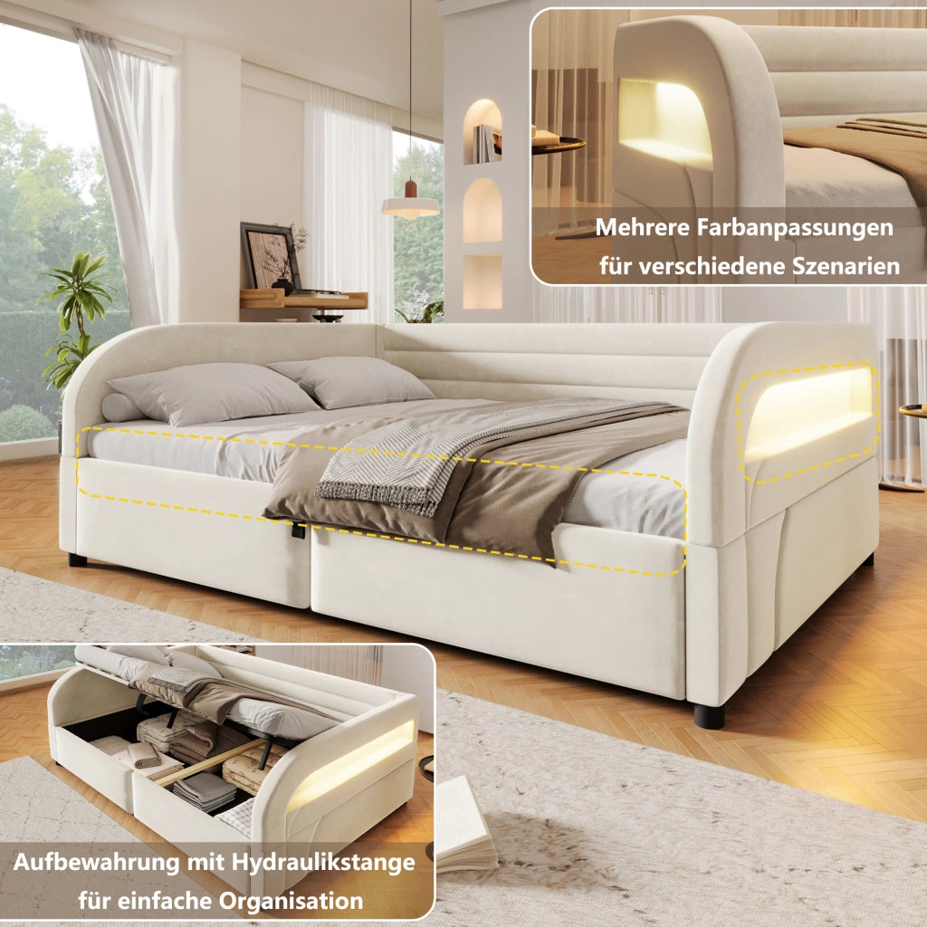 letto a piattaforma imbottito flanella beige 140 x 200 cm