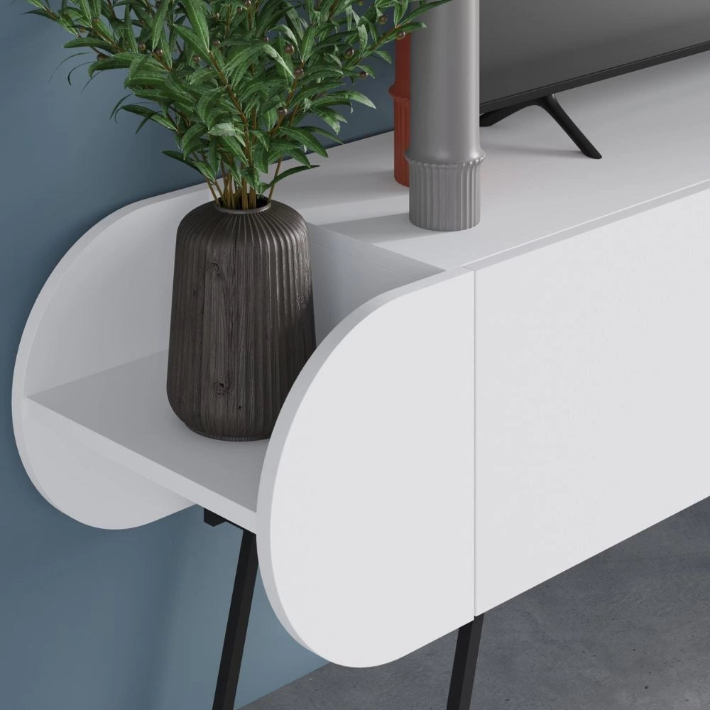 Mobile porta tv capsule con due ante a ribalta e ripiani laterali colore bianco 195 cm