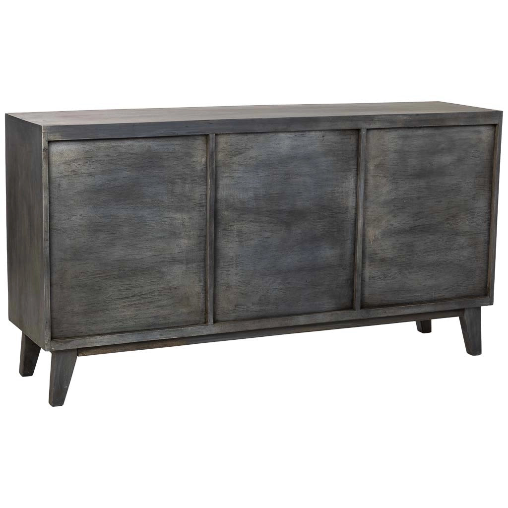 Credenza artigianale in legno con 3 ante nere, 160x40x85h cm