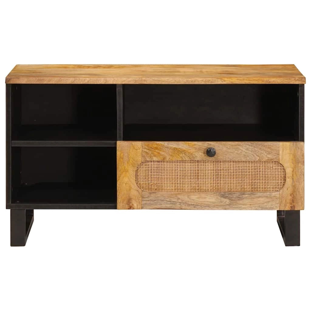 Mobile TV rettangolare moderno 80 x 33 x 46 cm con pratico contenitore linee pulite legno massello di mango marrone 02_0057793