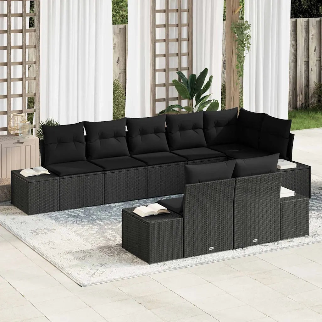Set Divano da Giardino con cuscino 8 pcs Nero polyrattan 3347113