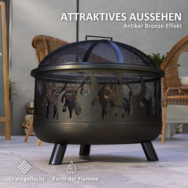 Braciere/focolare, completo di parascintille e 1 attizzatoio, ?61,5 cm x 52 cm, nero