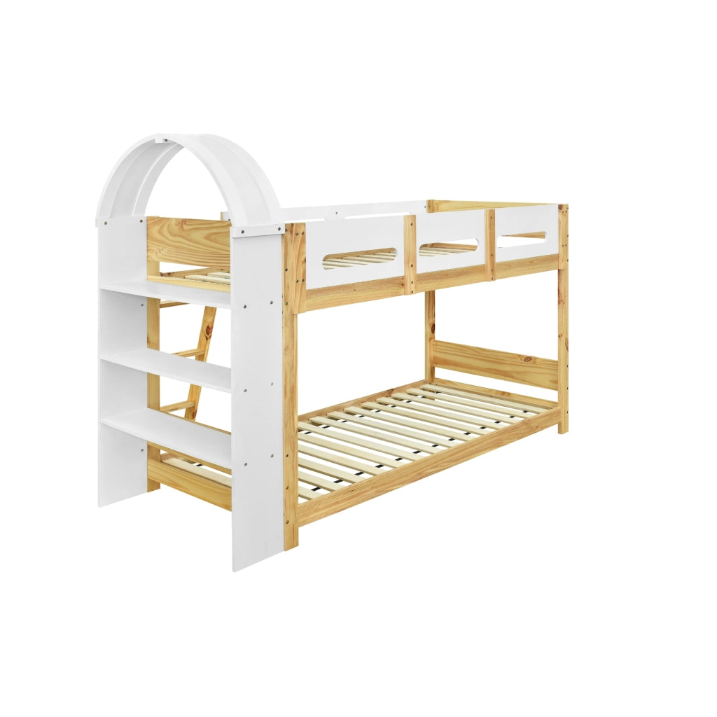 LETTO A CASTELLO 90x200 cm Bianco/Naturale con scaffale a 3 ripiani
