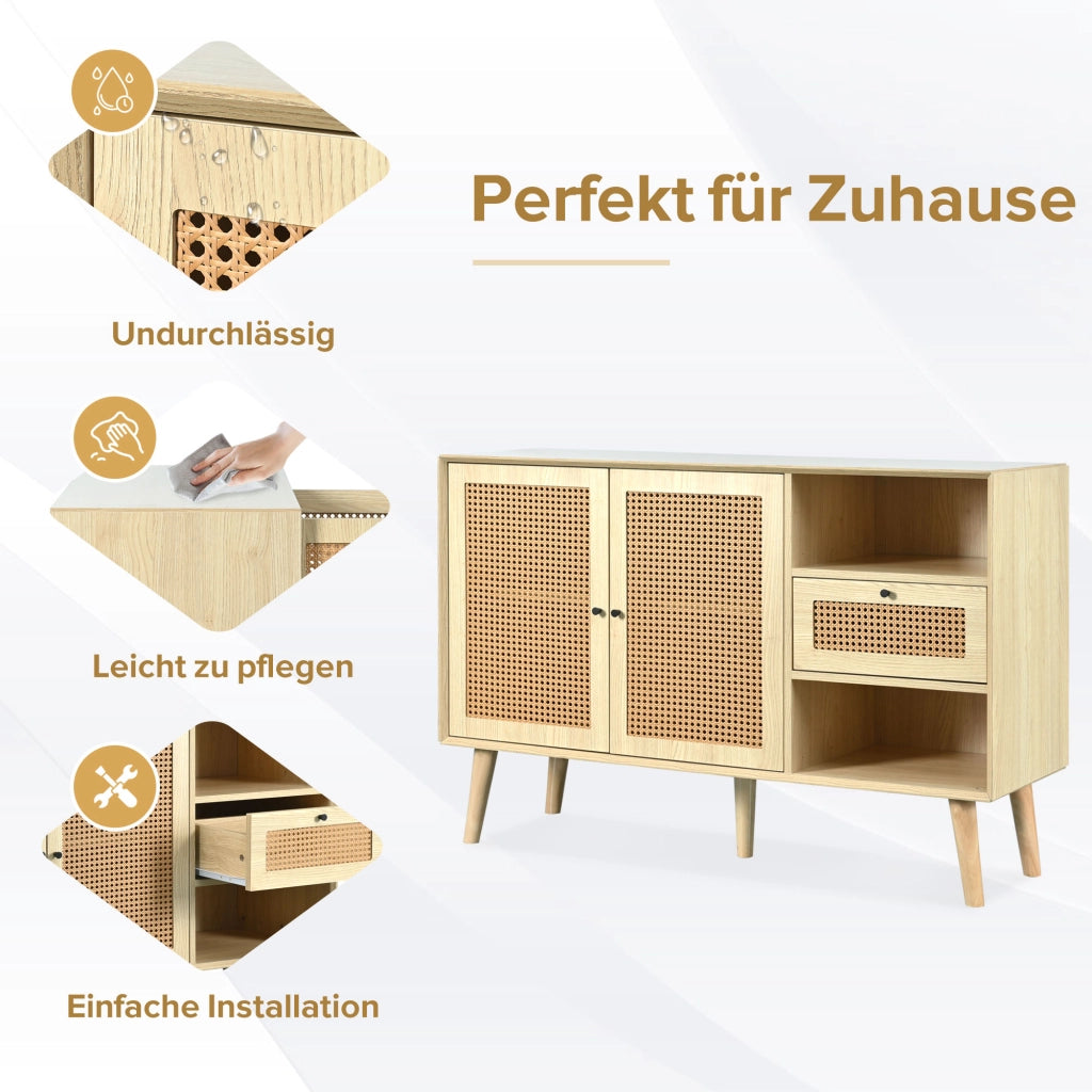 OKWISH Credenza Retrò con 1 Cassetto e 2 Ante Magnetiche, Ripiani Regolabili, per Soggiorno o Sala da Pranzo, 120×40×80 cm