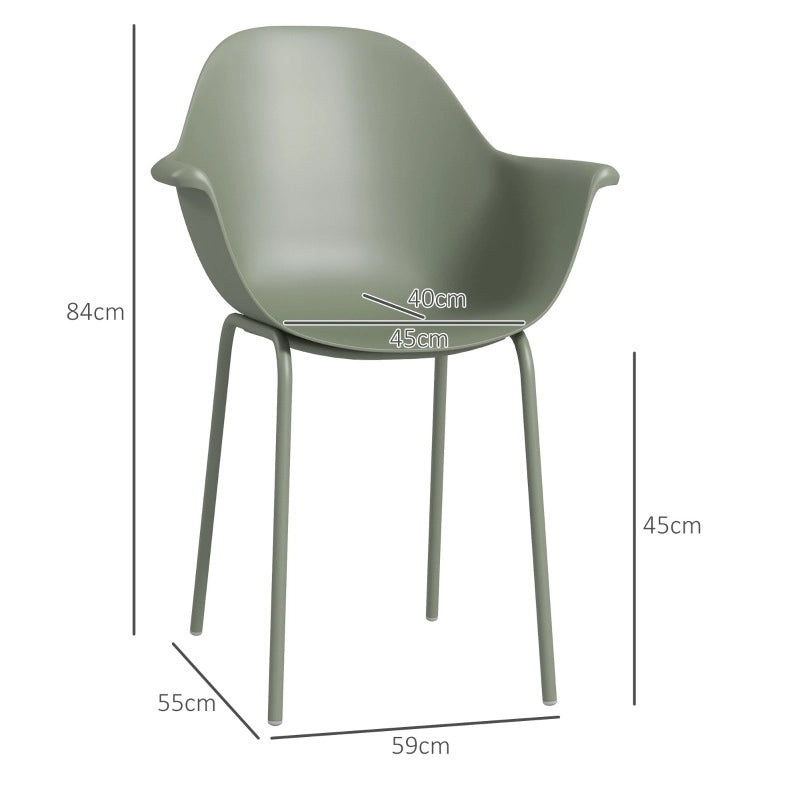 Set di 4 sedie da giardino in acciaio verde; 59 x 55 x 84 cm