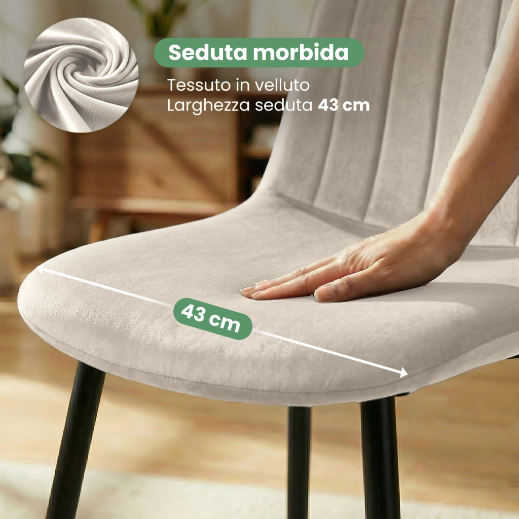 Sedia in velluto trapuntata LUMO Beige gambe nere