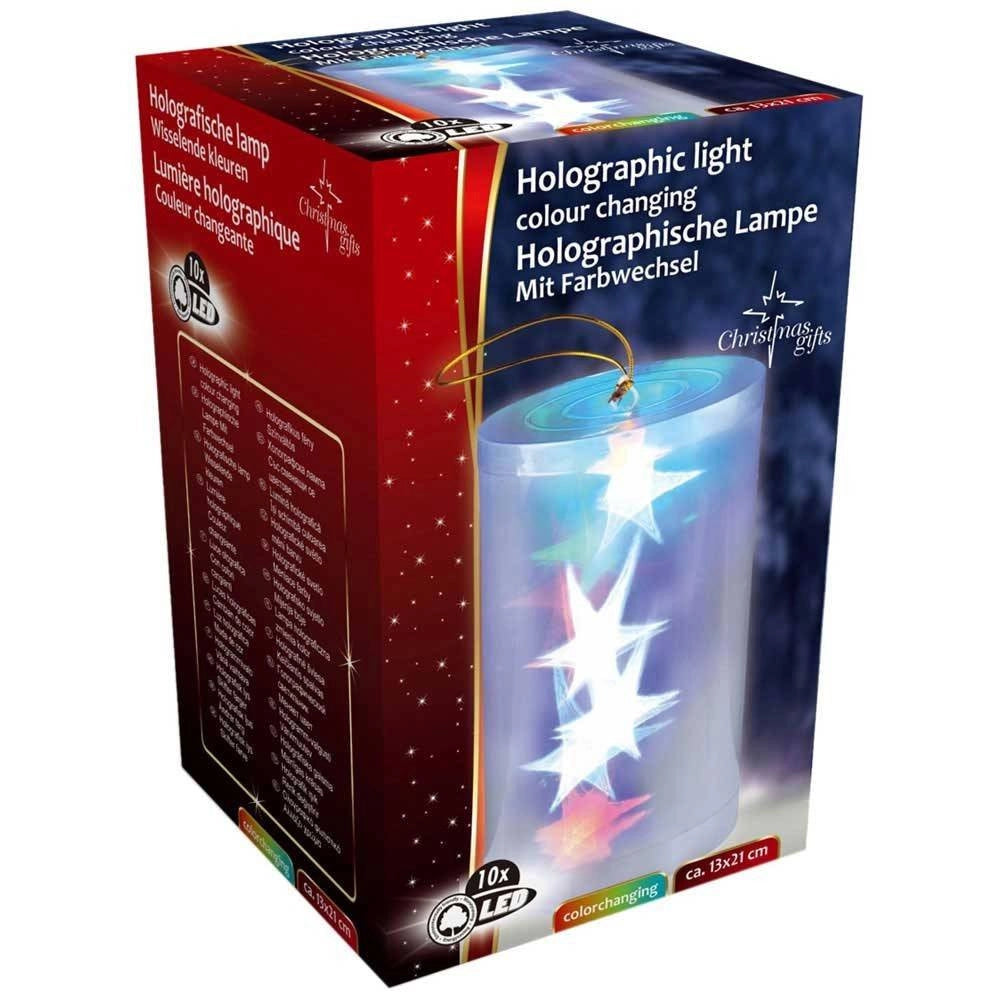 Trade Shop - Luce Natalizia Olografica 10 Led Tubo A Cilindro Stelle A Batteria Decorazione -