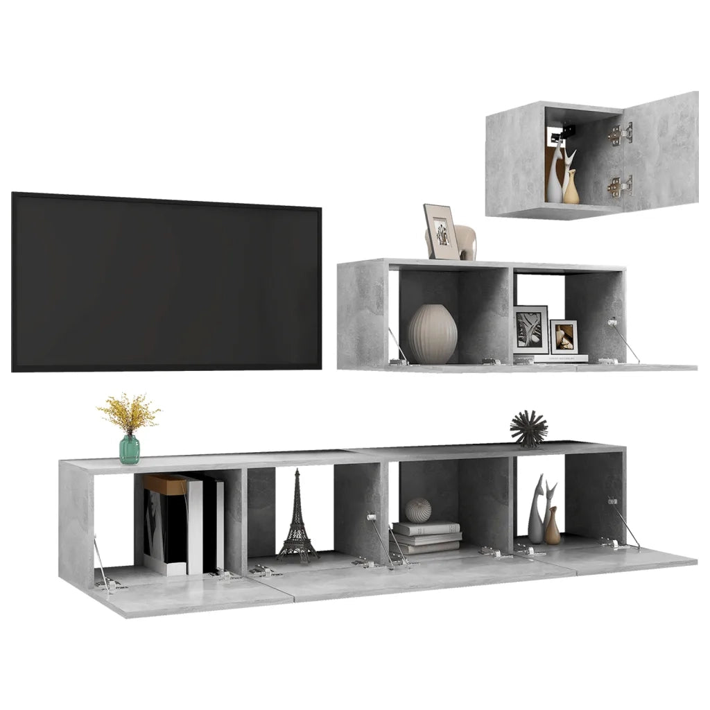 Set Porta TV 4 pz Grigio Cemento in Truciolato  cod mxl 34043