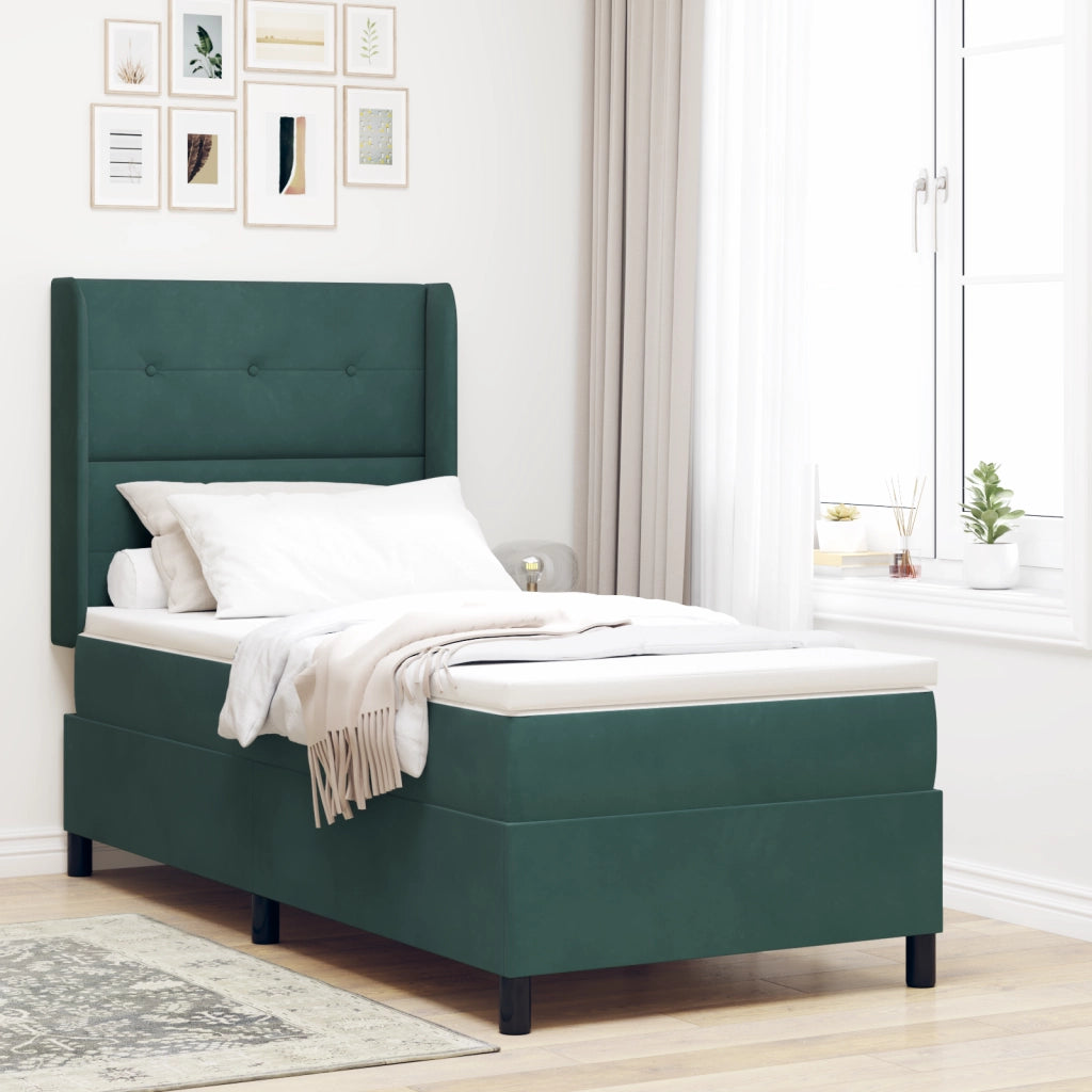 Letto con Reticolo e Materasso & LED Verde Scuro 90x200 cm Velluto