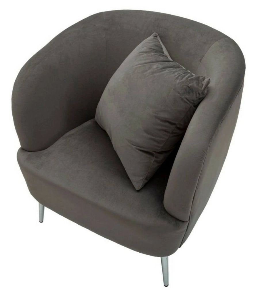 Poltrona Landi, Seduta imbottita, Divano singolo da salotto, Sedia con braccioli, 73x66 h78 cm, Grigio e Argento