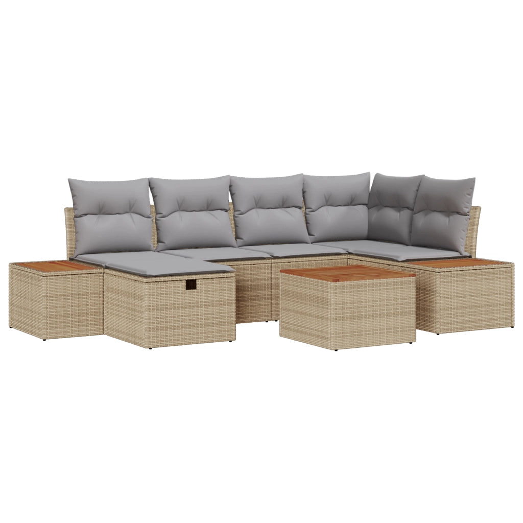 Set Divani Giardino  7 Pezzi Cuscini Beige Polyrattan