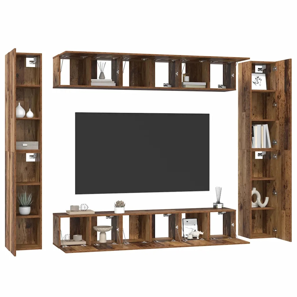 vidaXL Set mobile TV 10 pcs Legno vecchio 30.5 x 30 x 90 cm