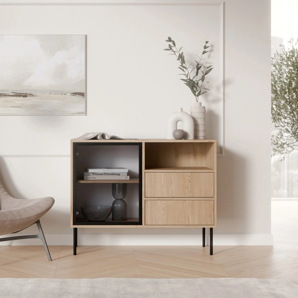 Madia Caravino, Credenza 2 Cassetti, 100x40x80h cm Marrone
