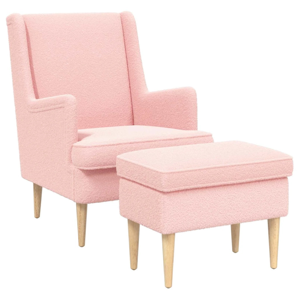 Poltrona con Ottomano 2 pz Rosa Bouclé 3418839