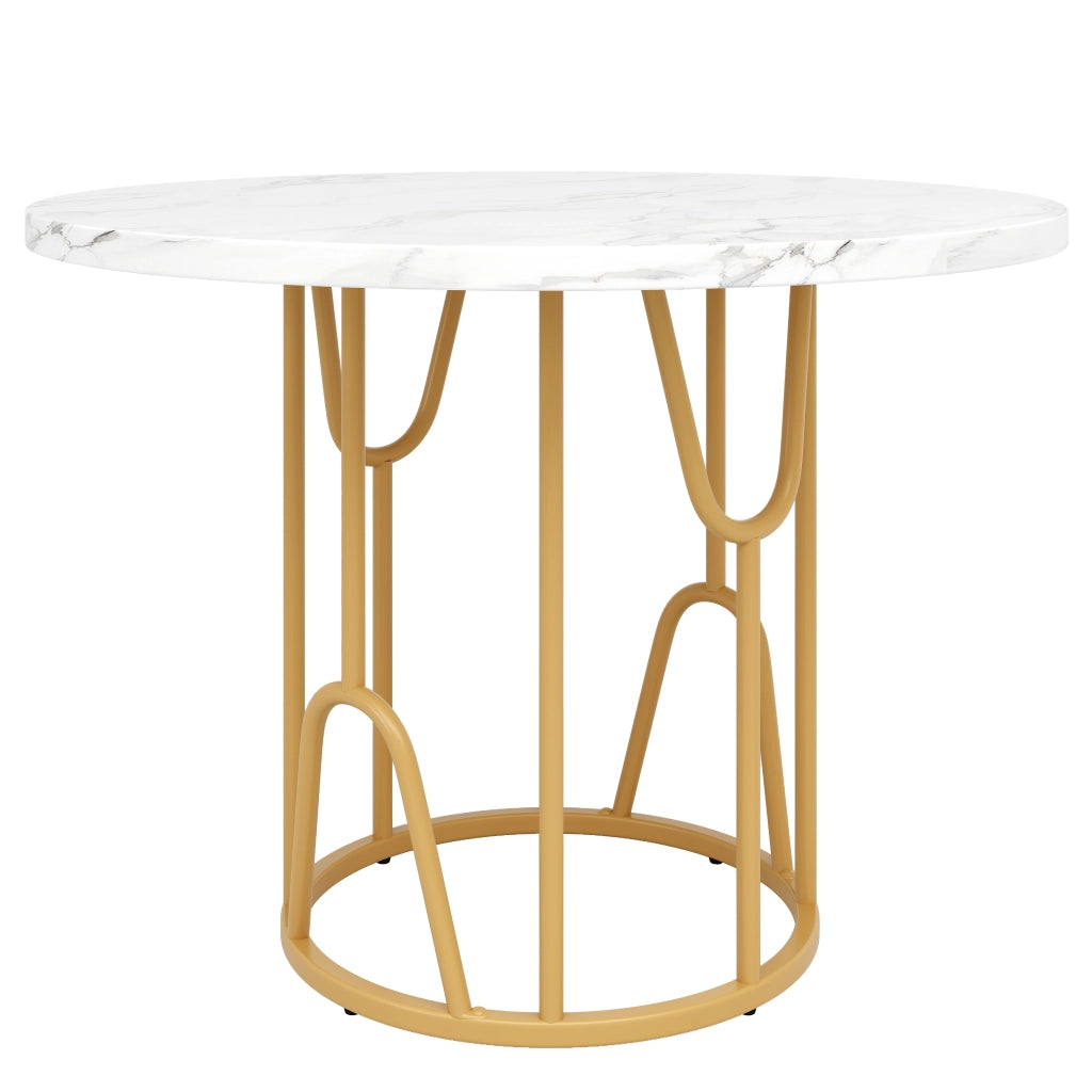 Tavolo da pranzo rotondo 80x80x76 cm in MDF e metallo; gambe oro; stile classico