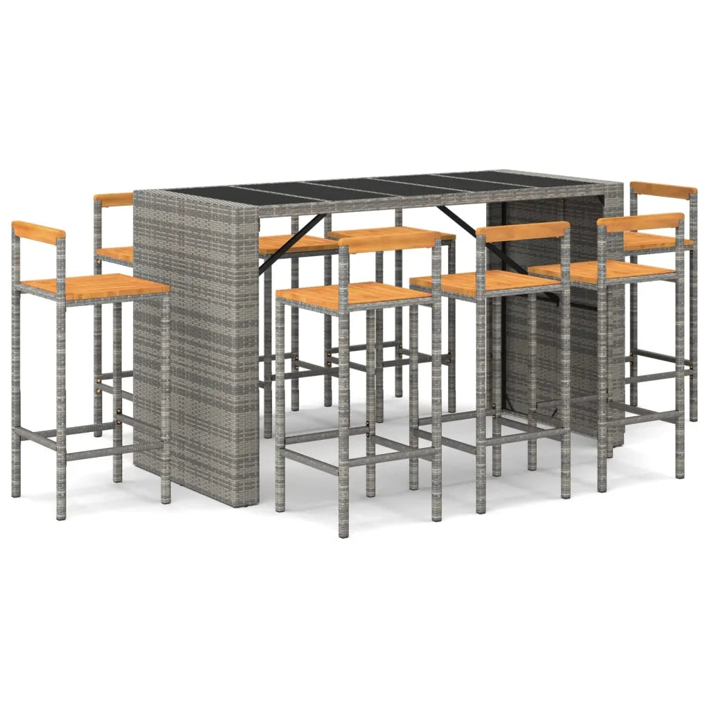 Set Bar Giardino 7pz Grigio Polyrattan e Legno Massello Acacia 3187703
