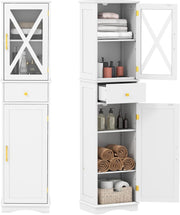 Armadietto da bagno, sottile con 2 ante, 1 cassetto e 3 ripiani regolabili, 40 x 30 x 168 cm, per cucina, soggiorno, bagno, ufficio (bianco)