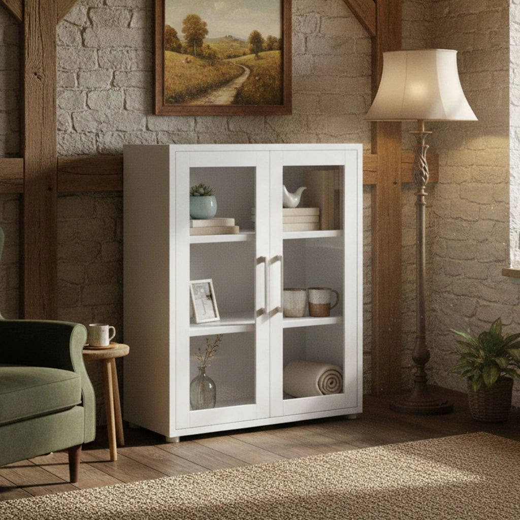 Credenza Ampezzo, Buffet da soggiorno, Madia da salotto, Dispensa da cucina, 89x40 h113 cm, Bianco