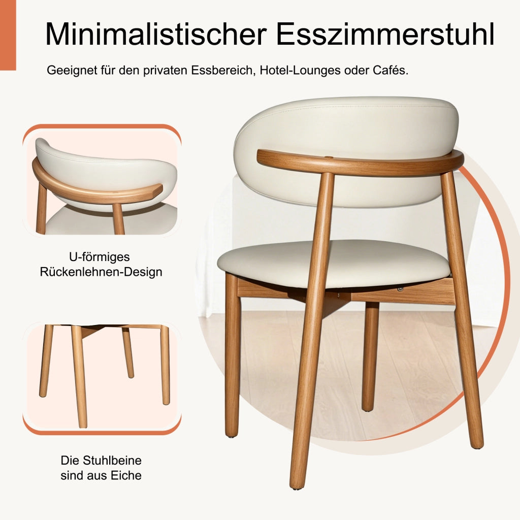 Sedia da sala da pranzo ergonomica set da 2 con piedini antiscivolo e struttura in legno di quercia PU bianco