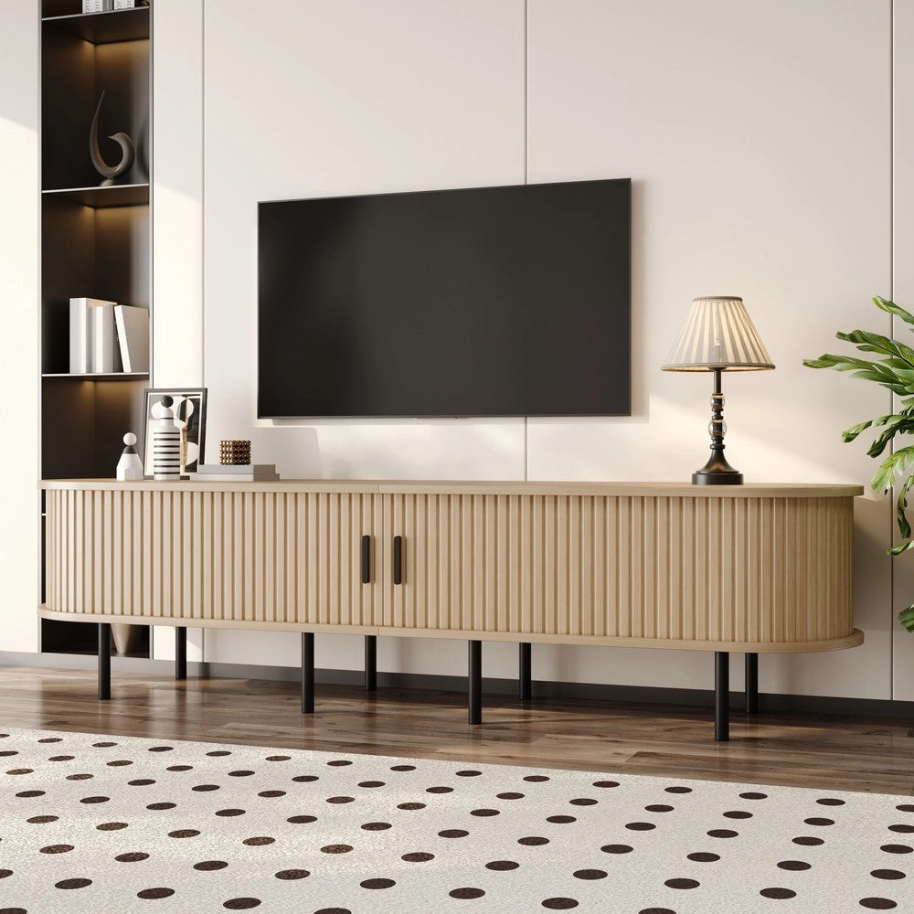 Mobile TV con Ante Scorrevoli e Ripiani ¨C Xylo ¨C MDF, Gambe in Metallo, Design Moderno