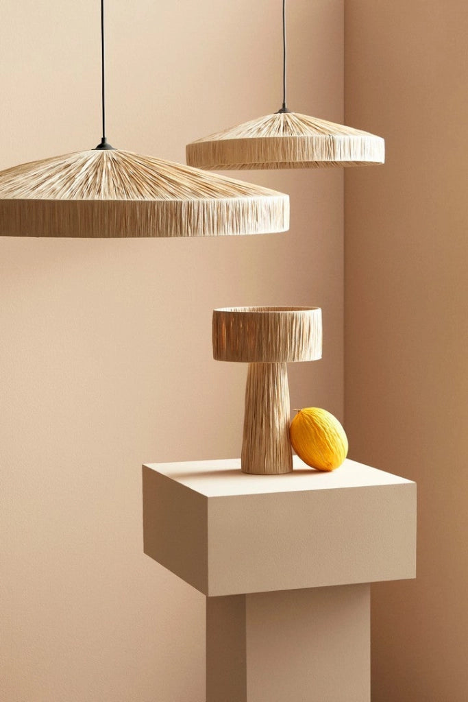 Lampadario a Sospensione in Rafia Naturale Intrecciata D80 - MEI-WEN