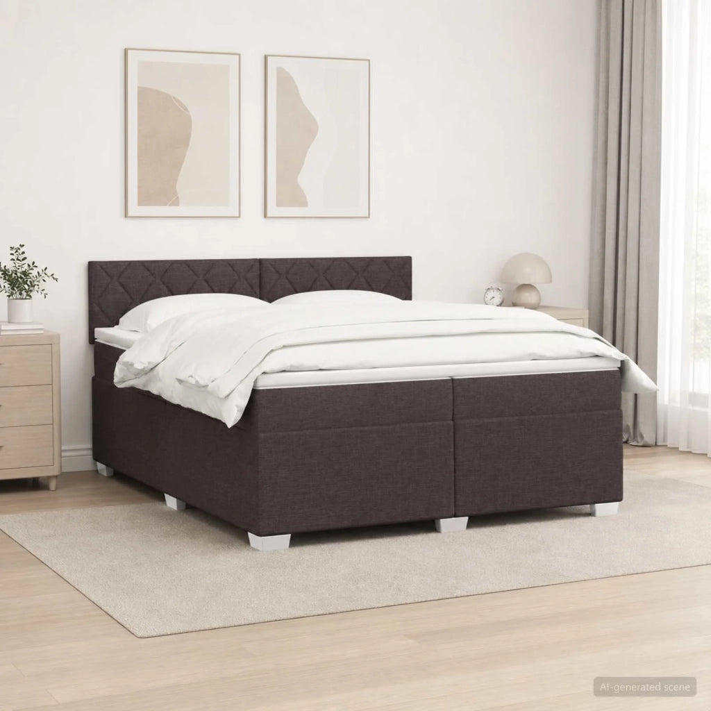 Letto con Box Spring, Materasso e LED Marrone Scuro Tessuto 3452032