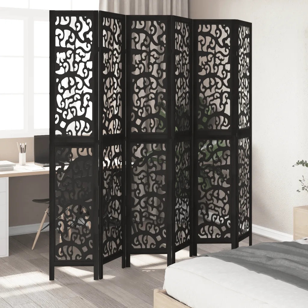 vidaXL Divisorio Ambienti 6 Pannelli Nero Legno Massello di Paulownia