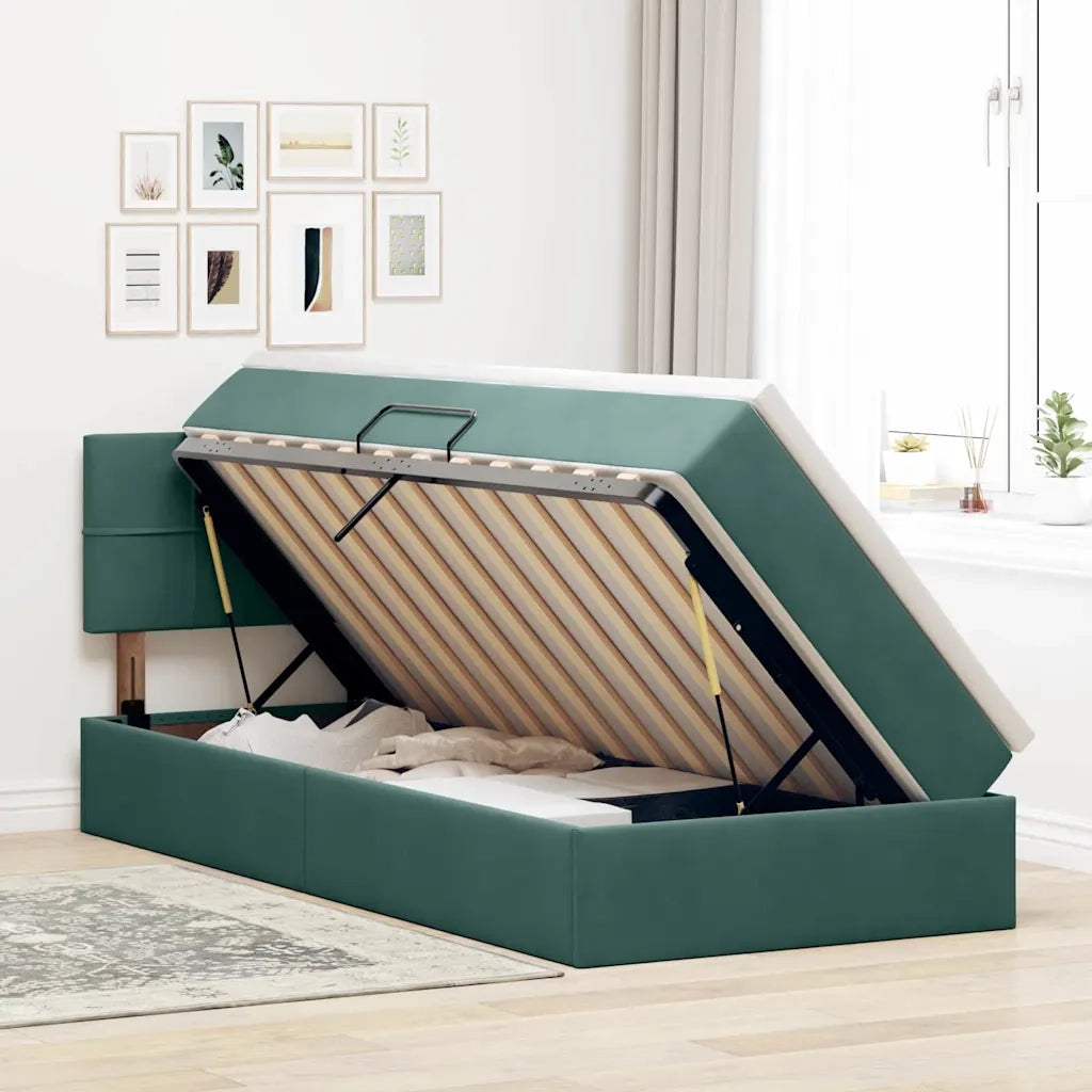 Letto con contenitore LED e materasso Verde Scuro 90 x 190 cm