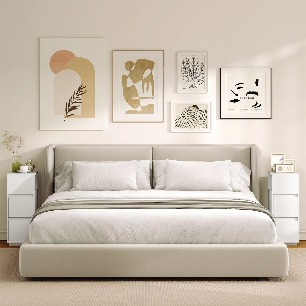 Set di 2 Comodini con 2 Cassetti e Ripiano Aperto Moderni e Salvaspazio, 25x30x65 cm, Bianco