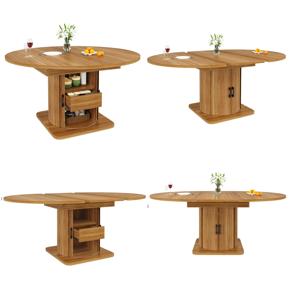 Tavolo da pranzo allungabile, 118-158 cm, per 6 persone, con cassetto, finitura effetto legno, marrone