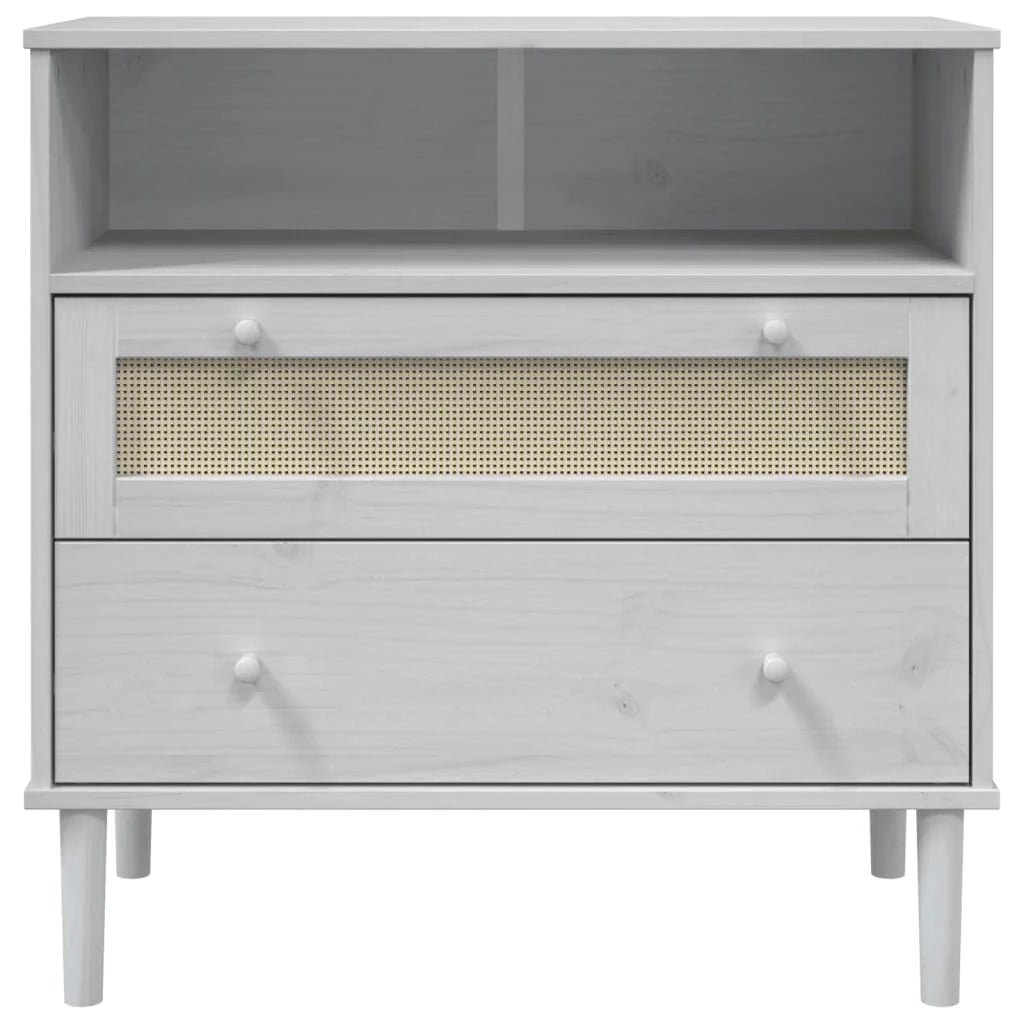 Buffet credenza cassettiera armadio mobile contenitore organizer per cucina soggiorno salotto effetto rattan 80 x 40 x 80 cm legno massello di pino bianco 02_0036225