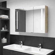 Armadietto Bagno con Specchio e LED-Mobile bagno con specchio 89x14x62 cm Bianco e Rovere