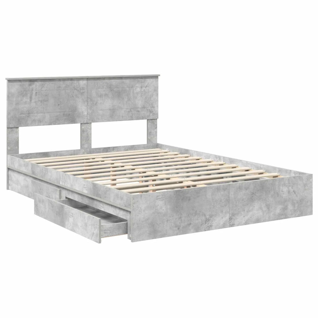 Letto con Contenitore con testiera Grigio cemento 150 x 200 cm