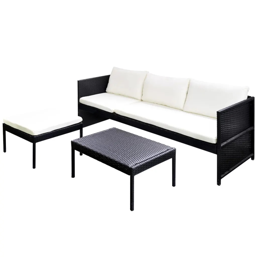 Set Divani da Giardino 3 pz | Set Salotto da Giardino con Cuscini in Polyrattan Nero